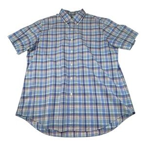 Ralph Lauren Shirt Men's Large Blue 100% Cotton Plaid Preppy Casual Button Down